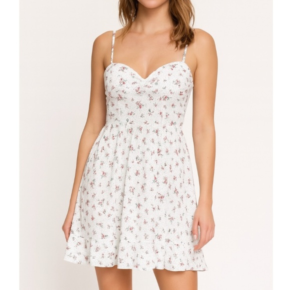 Guess brand dress ditsy floral white pink fit & Flare side zip up lined SZ SM - Picture 1 of 12